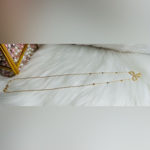 Ribbon Centered with Station Ball Necklace. 💛 Real 18 Karat Solid Gold Jewelry - Picture 5 of 10